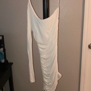 One sleeve white dress